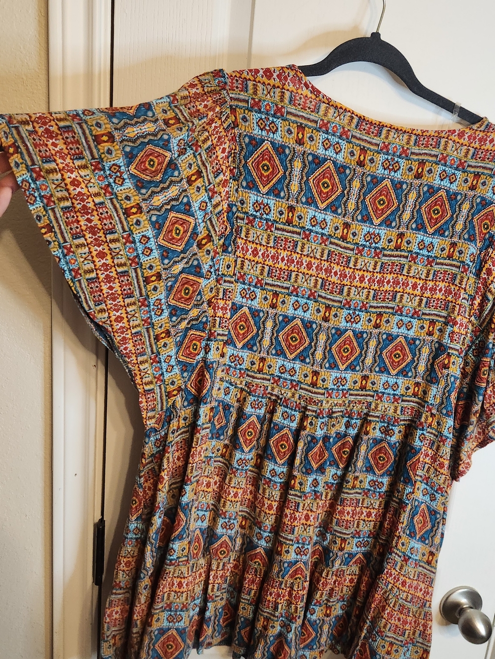 Kaktus Teal Yoke Multicolor Geometric Peasant Tunic - Picture 7 of 9